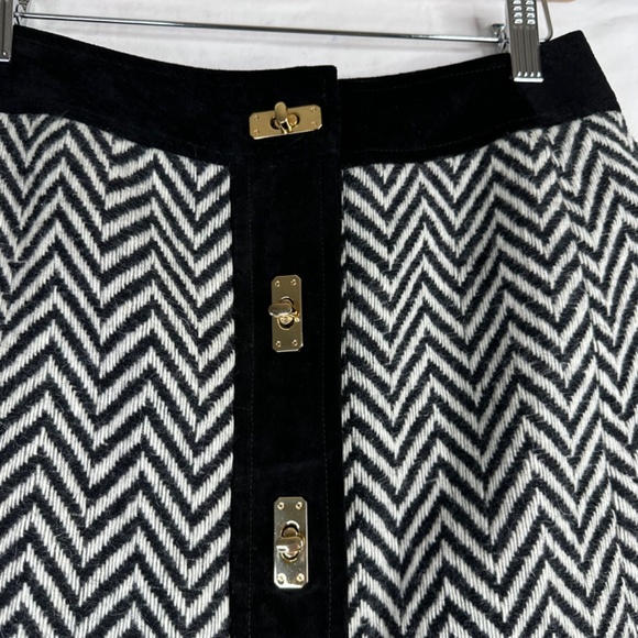 Milly of New York Black & White Herringbone Wool & Suede Mini Skirt Size 8 - Picture 3 of 6